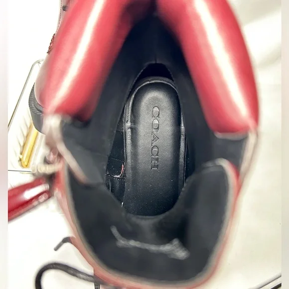 COACH ‘Leighton’ Lace-up Combat Boots in Burgundy - Picture 5 of 8